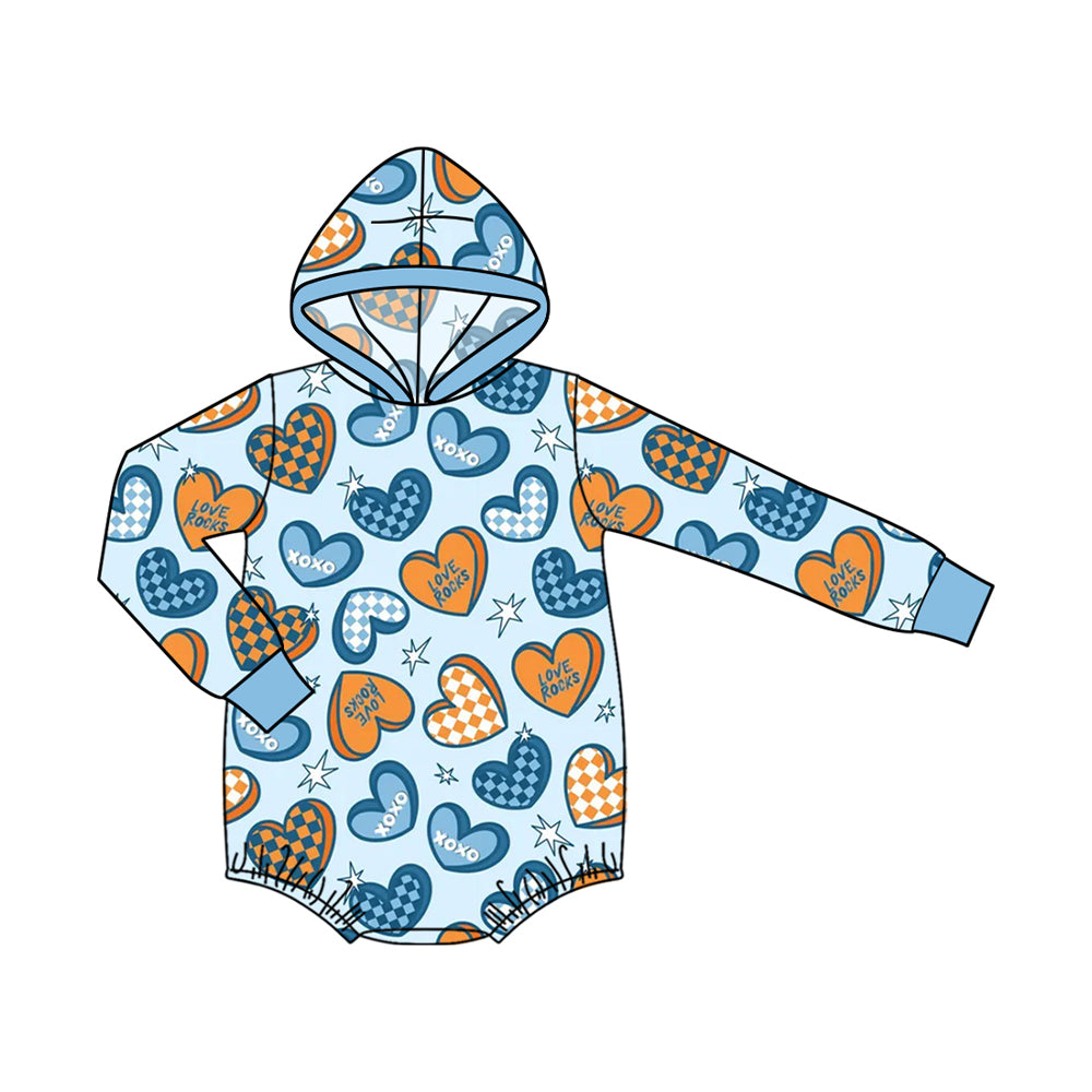 Preorder moq 5 Baby Boys Love Rocks Hearts Valentines Hoodies Romper