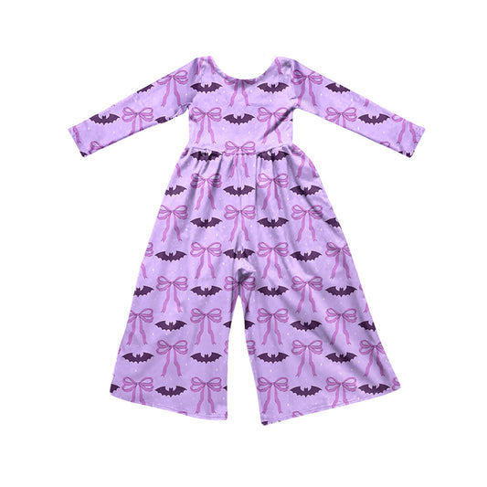 Preorder moq 5 Baby Girls Purple Bows Bats Halloween Pant Jumpsuits