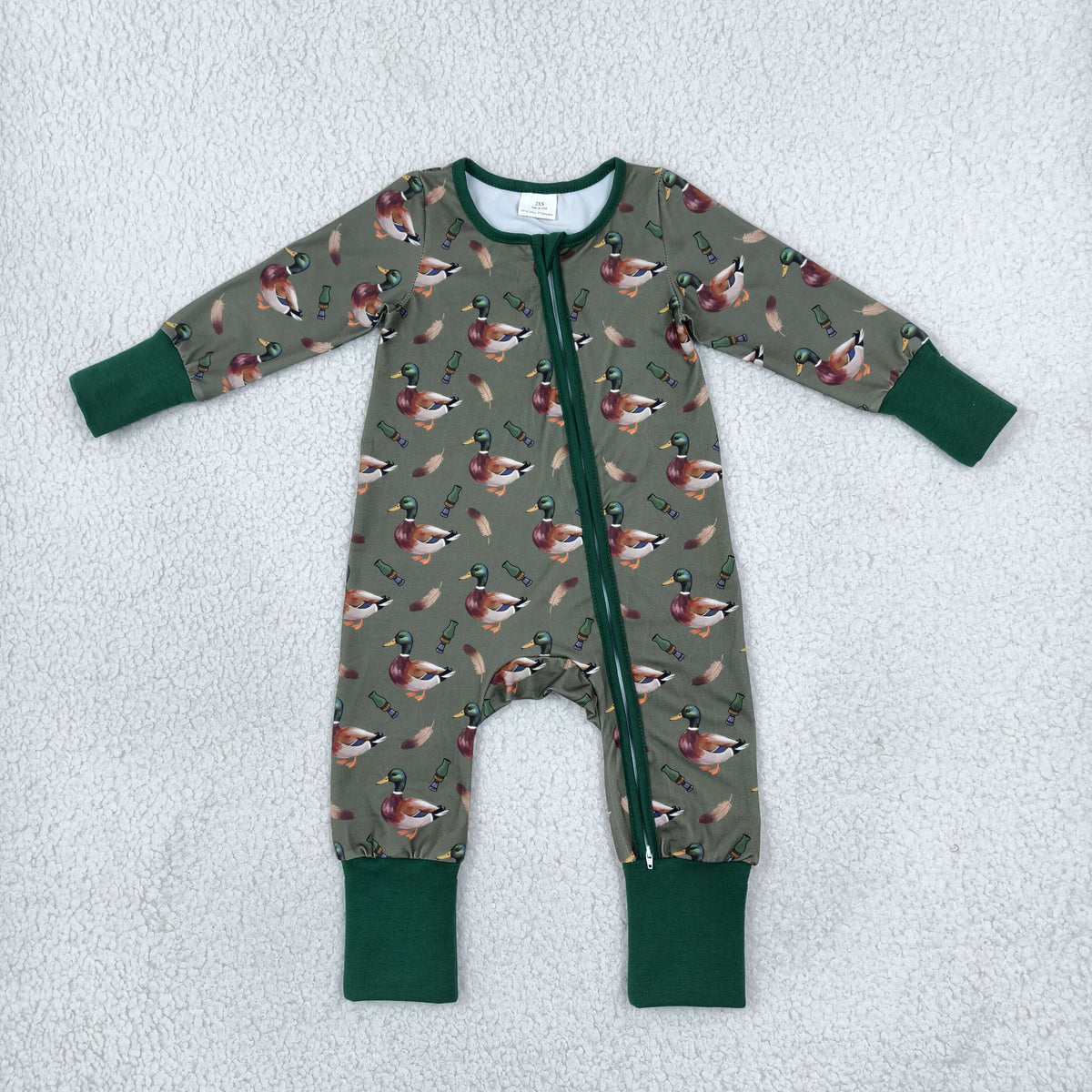 Baby Boys Green Ducks Calls Hunting Two Way Zip Convertible Romper
