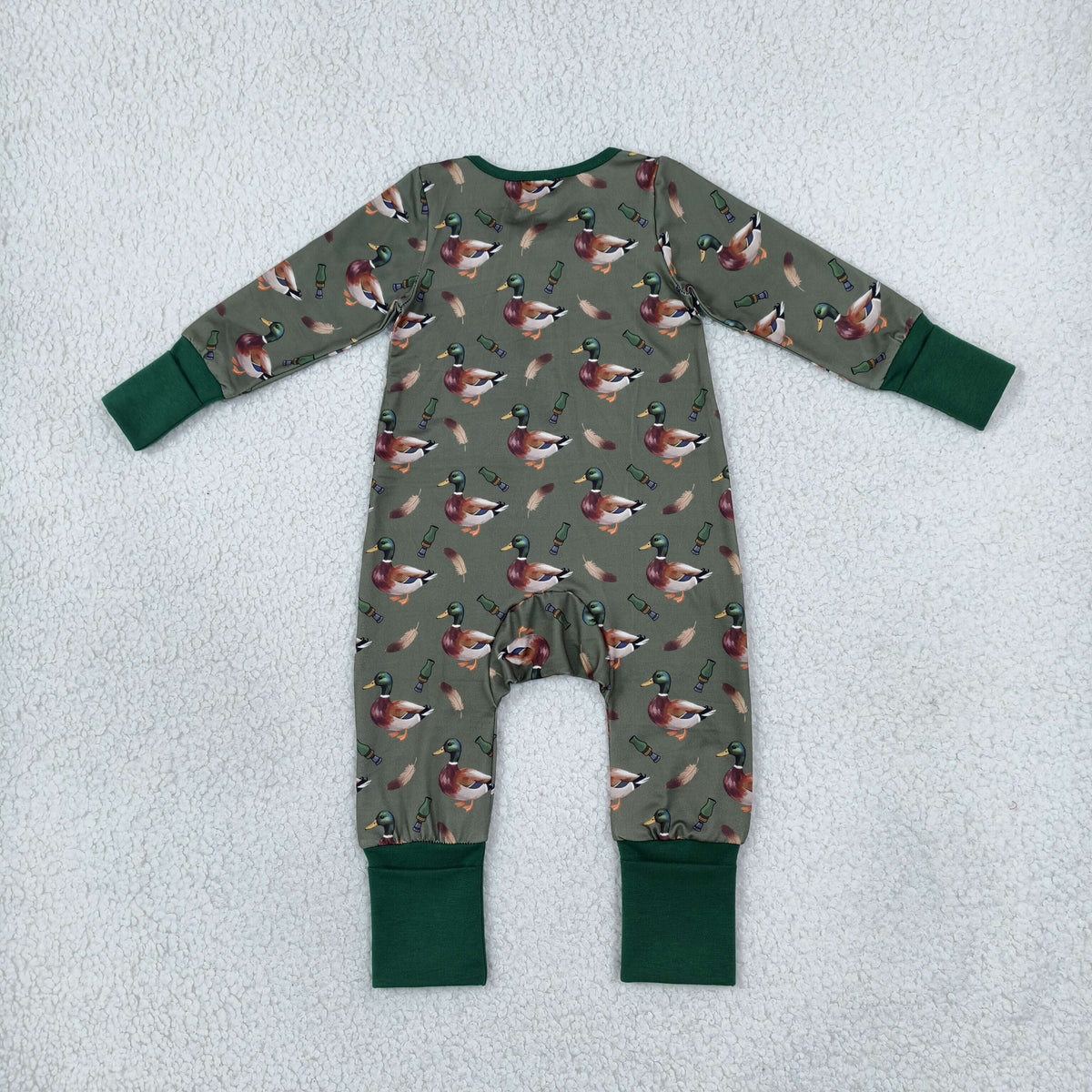Baby Boys Green Ducks Calls Hunting Two Way Zip Convertible Romper