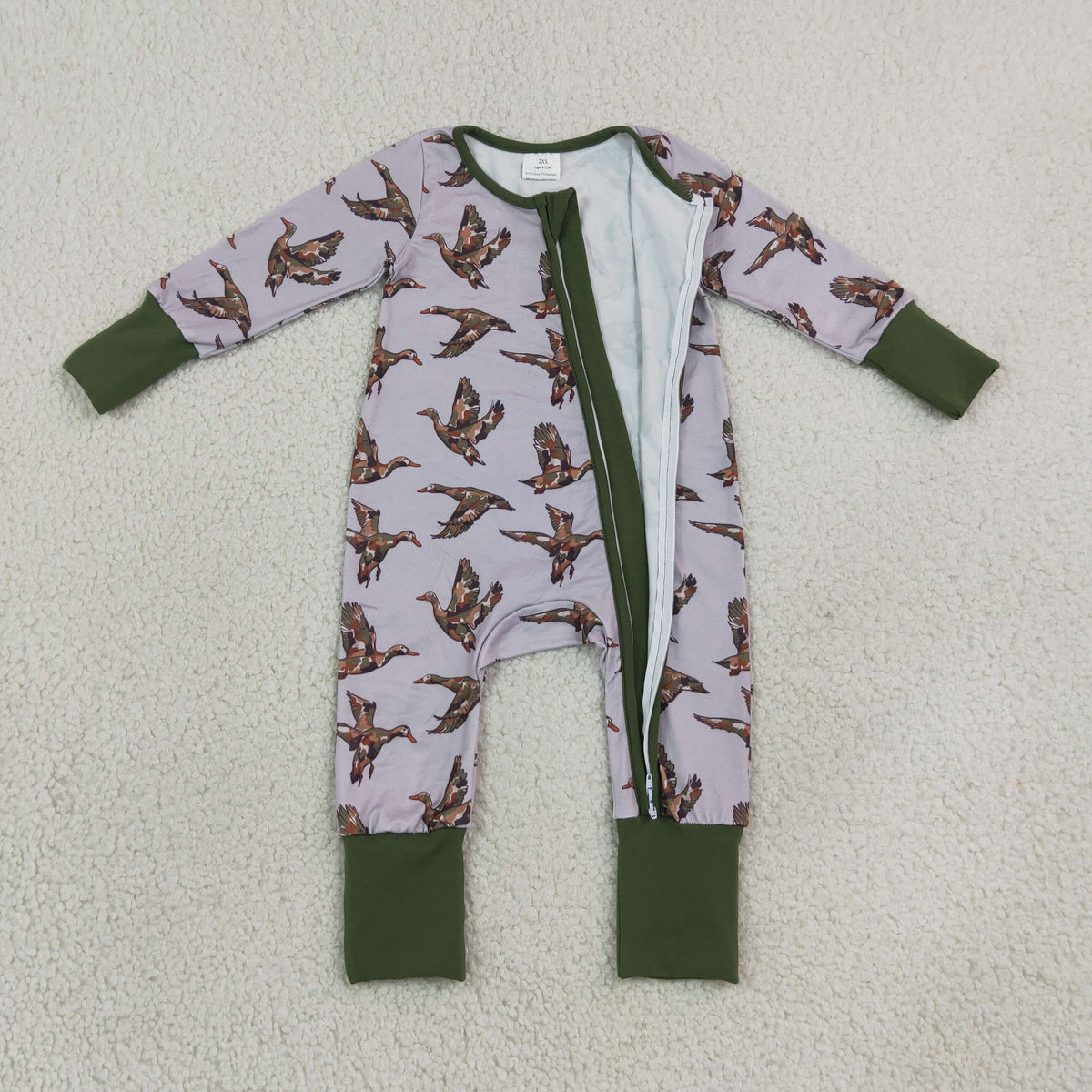 Baby Boys Camo Ducks Hunting Two Way Zip Convertible Romper