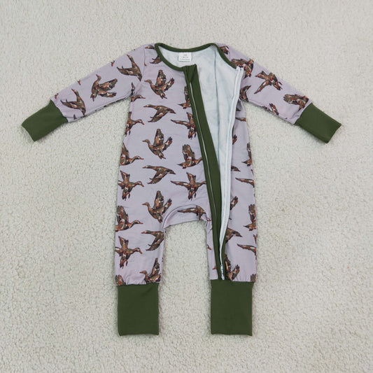 Baby Boys Camo Ducks Hunting Two Way Zip Convertible Romper