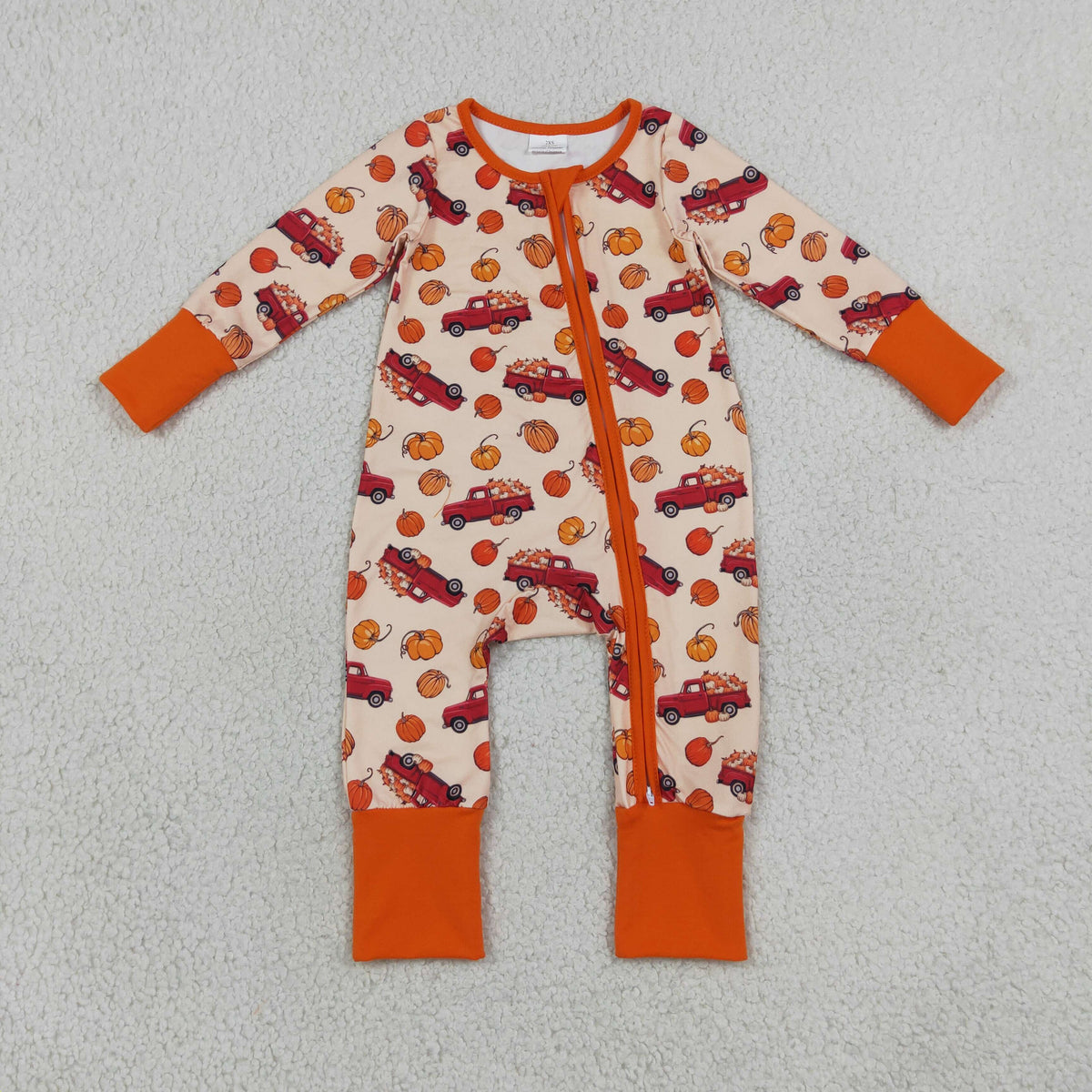 Sibling Baby Boys Pumpkins Cars Fall Pajamas Sets Zip Romper Pant Blanked