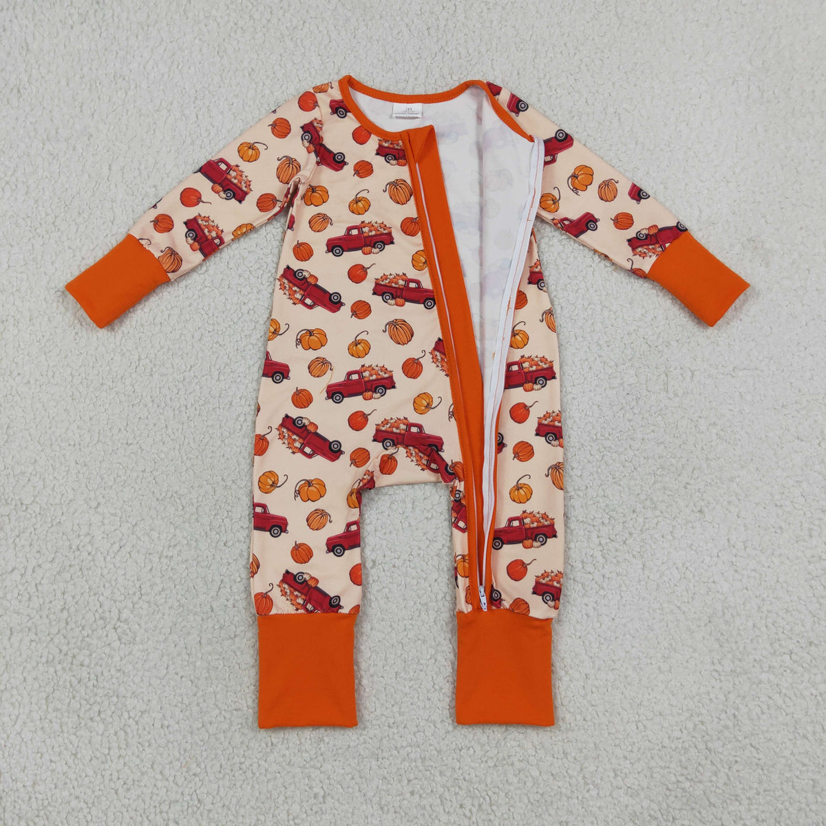 Sibling Baby Boys Pumpkins Cars Fall Pajamas Sets Zip Romper Pant Blanked
