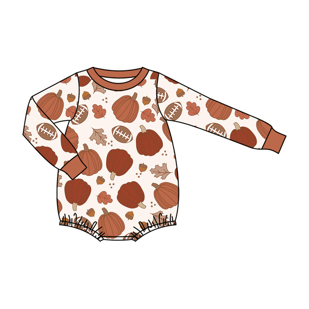 Preorder moq 5 Baby Boys Football Pumpkins Fall Romper