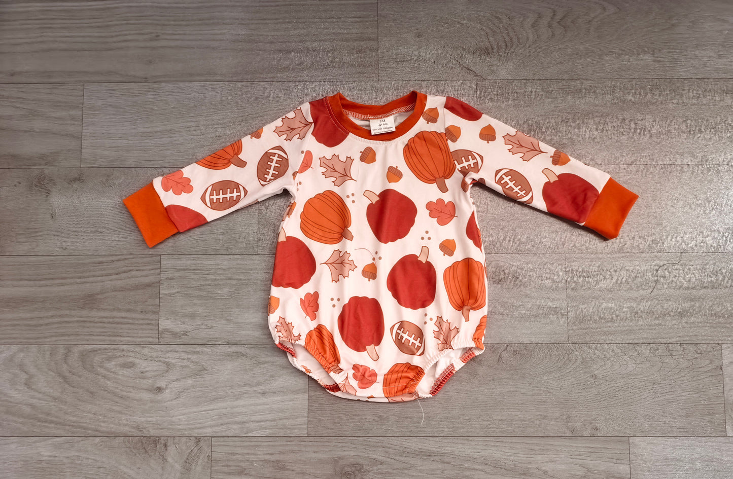 Baby Boys Long Sleeve Football Pumpkins Fall Romper Preorder