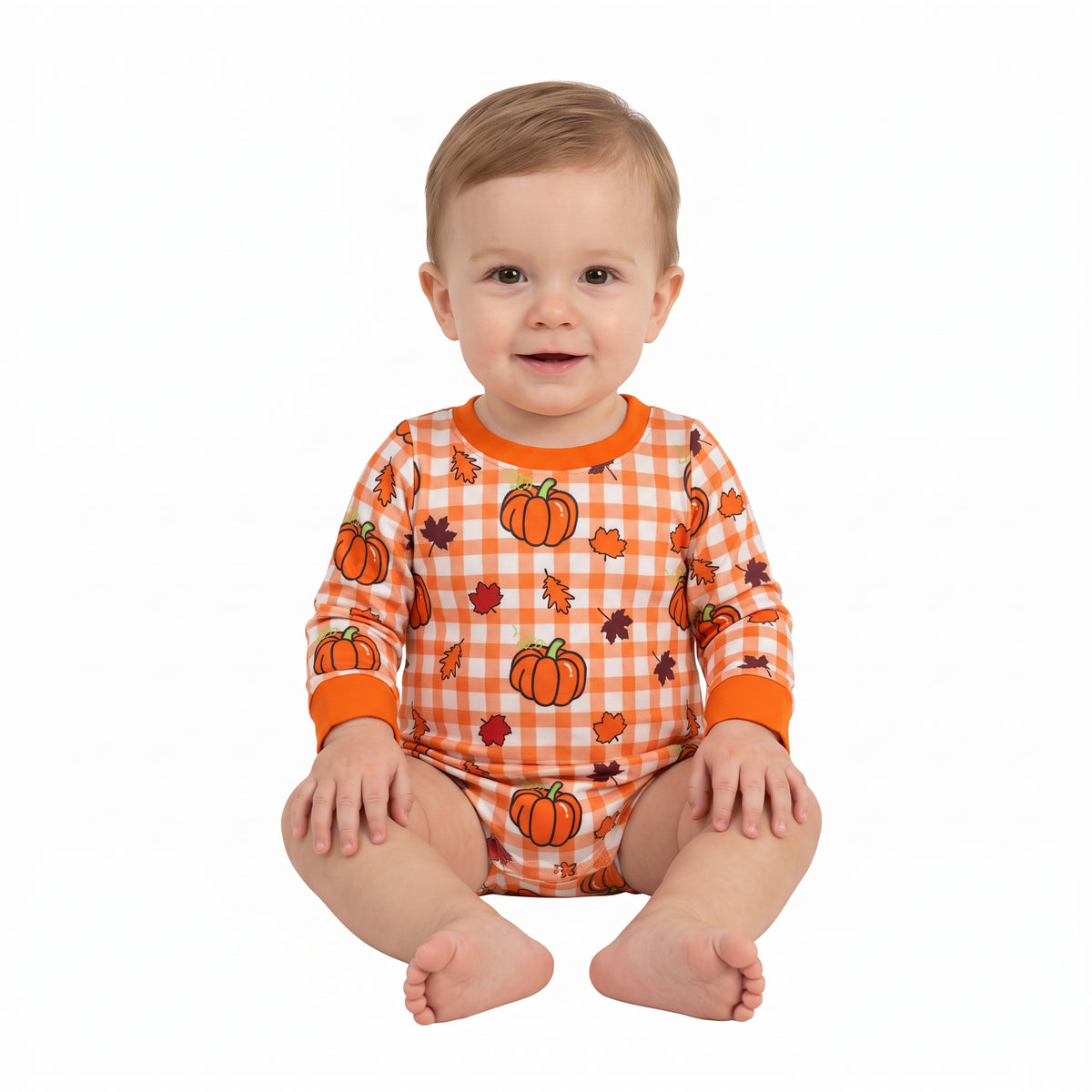 Baby Boys Long Sleeve Football Pumpkins Fall Romper
