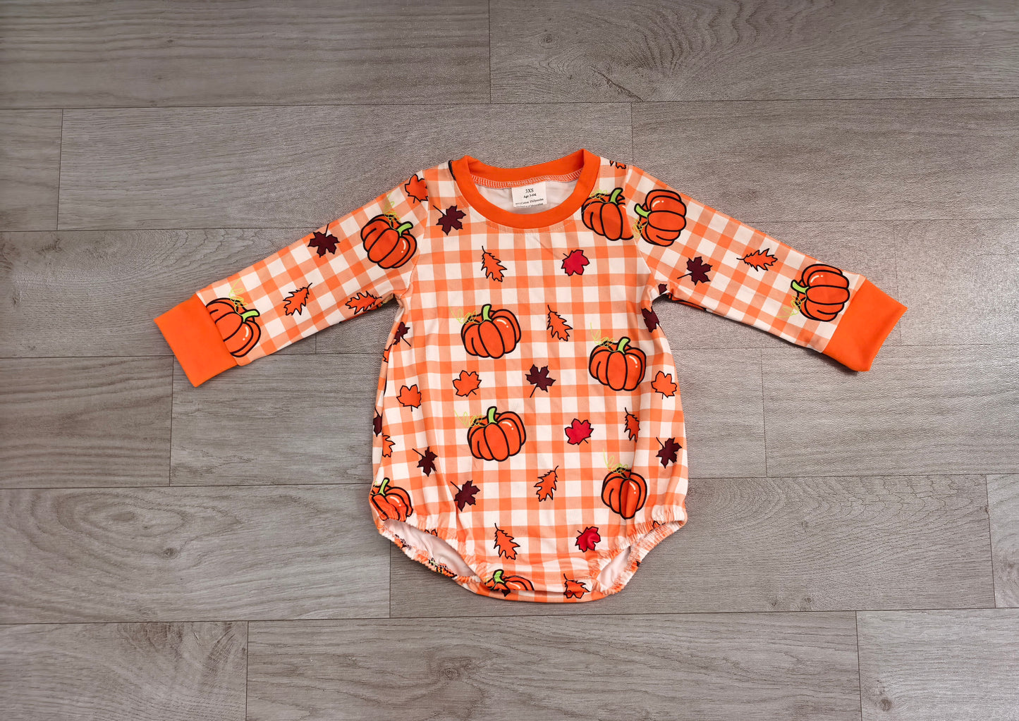 Baby Boys Long Sleeve Pumpkins Checked Fall Romper Preorder