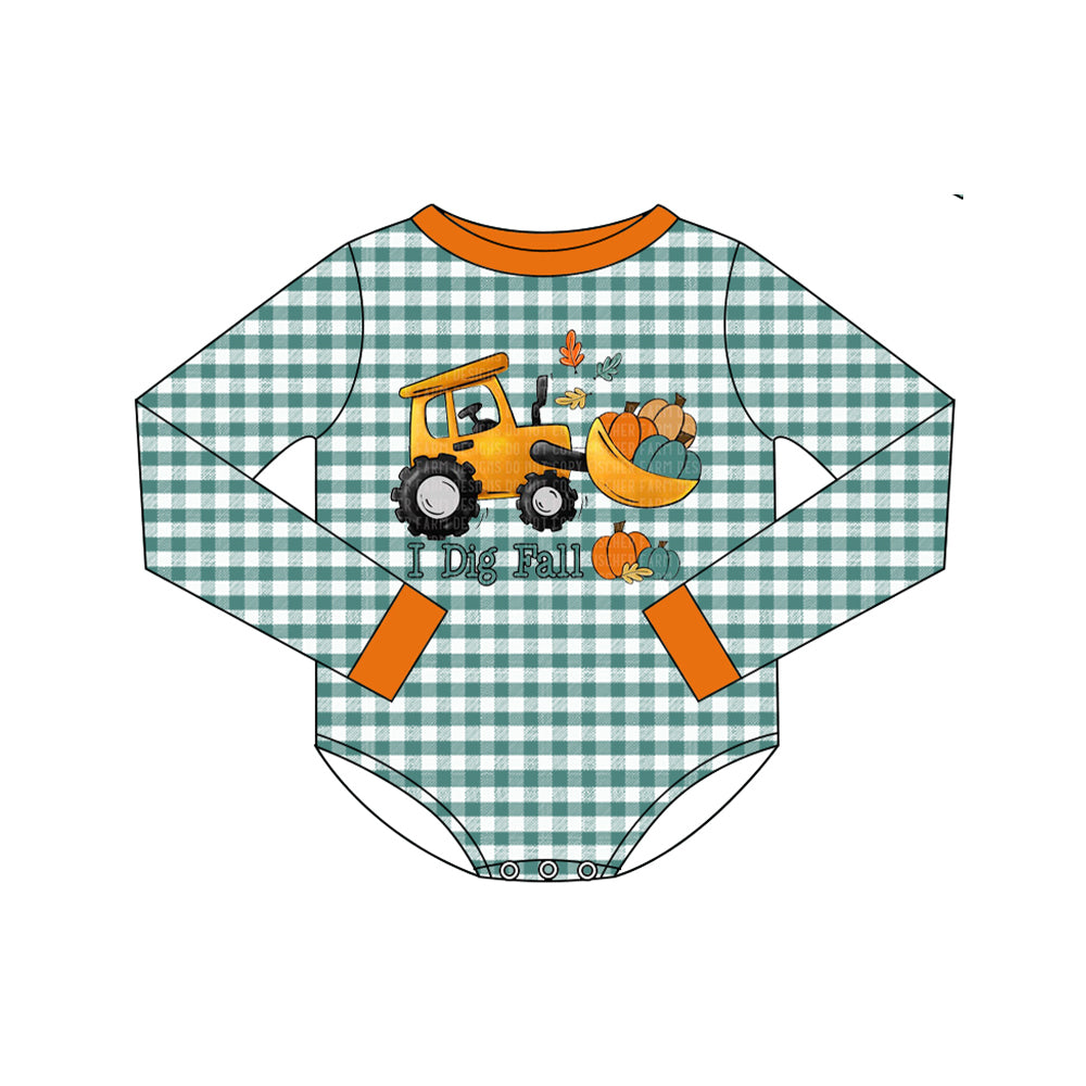 Preorder moq 5 Baby Boys Pumpkins Truck Checked Fall Romper