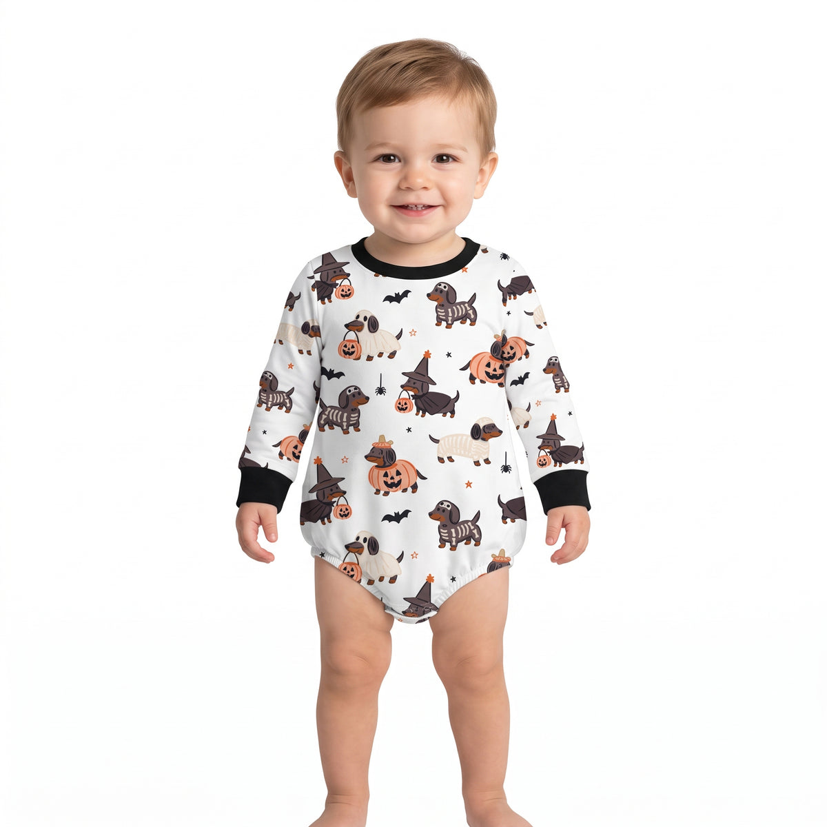 Baby Boys Long Sleeve Ghost Pumpkins Dogs Halloween Romper