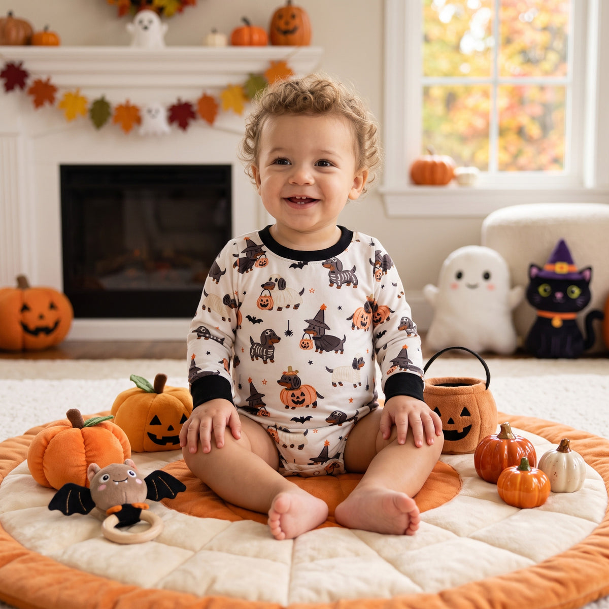 Baby Boys Long Sleeve Ghost Pumpkins Dogs Halloween Romper