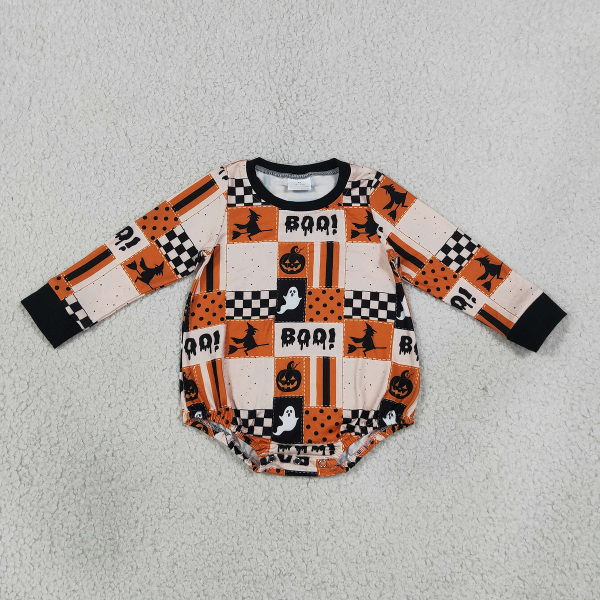 Baby Boys Long Sleeve BOO Ghost Pumpkins Halloween Romper