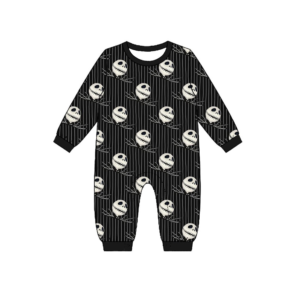 Preorder moq 5 Baby Boys Black Ghosts Stripe Halloween Pant Romper