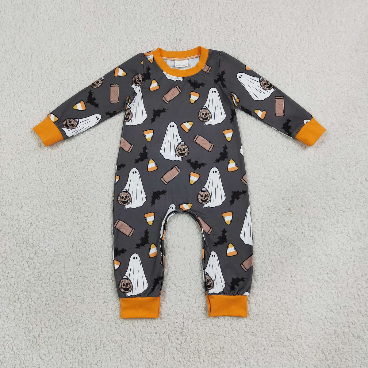 Baby Boys Long Sleeve Ghosts Pumpkins Halloween Pant Romper