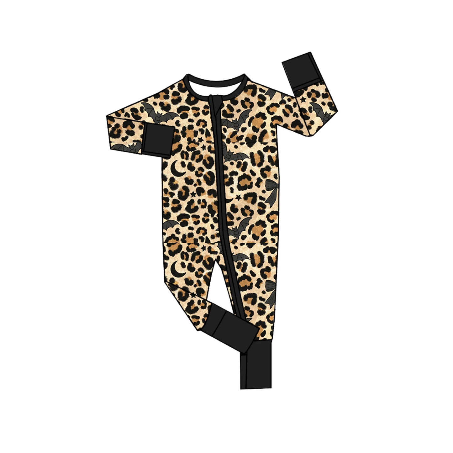 Preorder moq 5 Baby Boys Leopard Bats Halloween Two Way Zip Convertible Romper