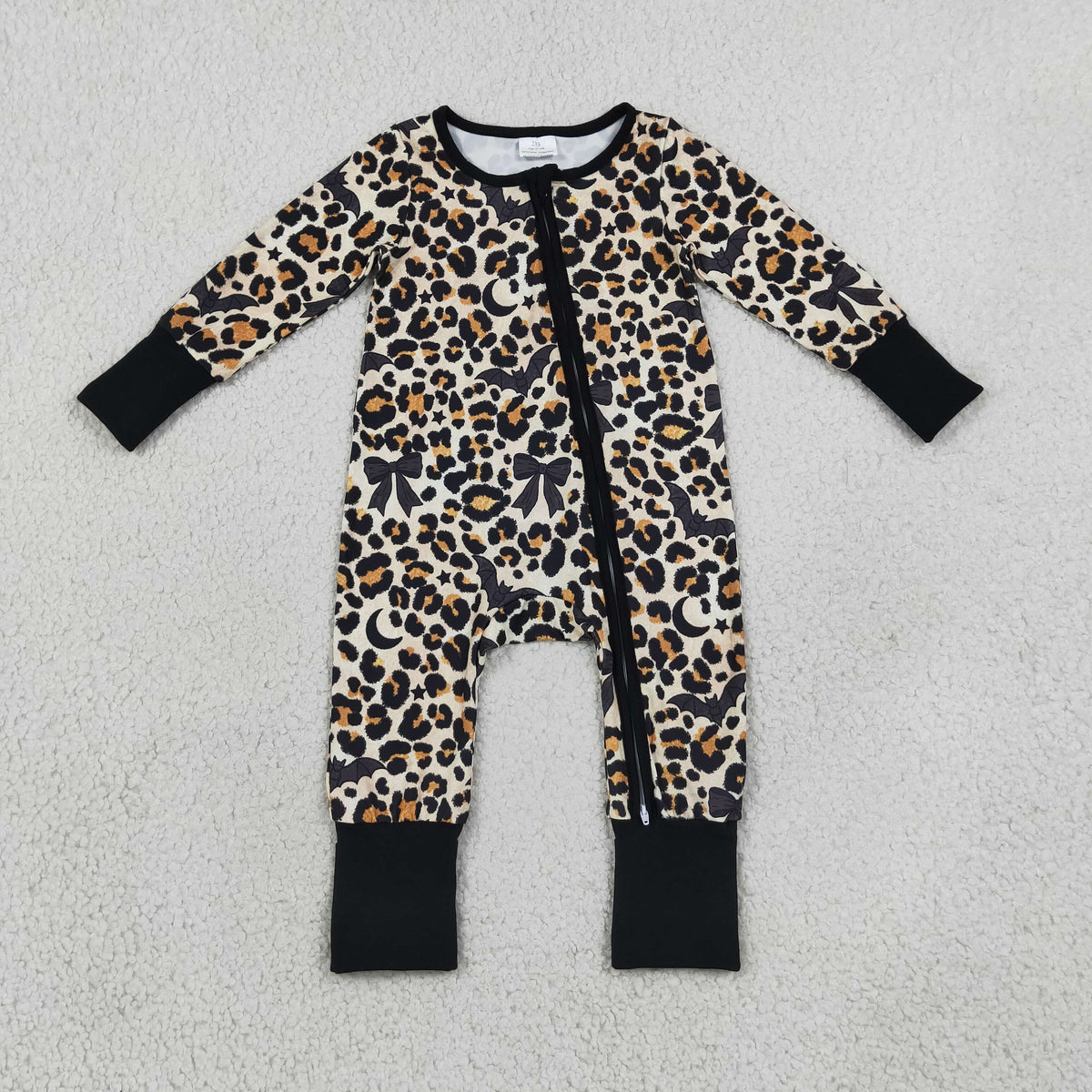 Baby Boys Leopard Bats Halloween Two Way Zip Convertible Romper