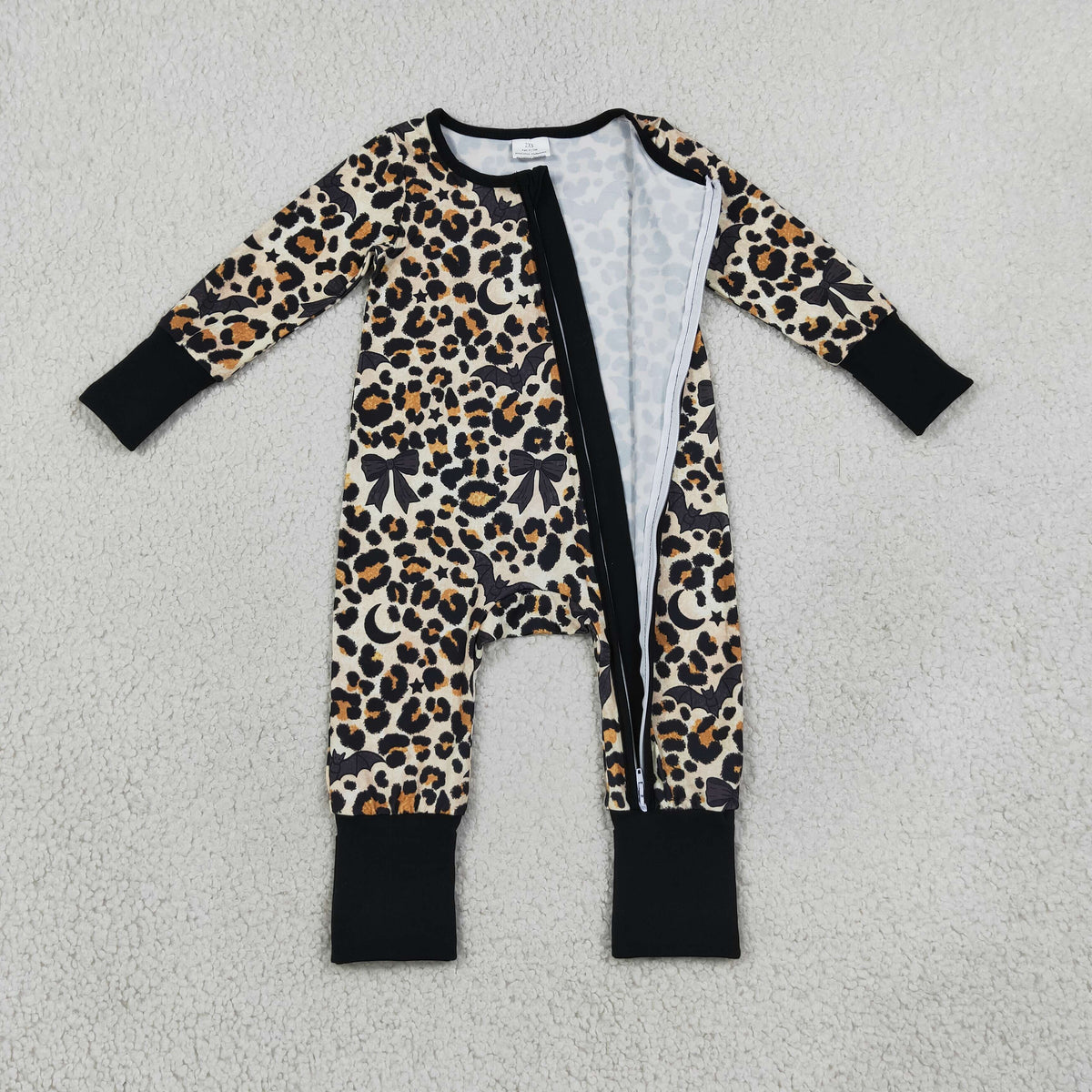 Baby Boys Leopard Bats Halloween Two Way Zip Convertible Romper
