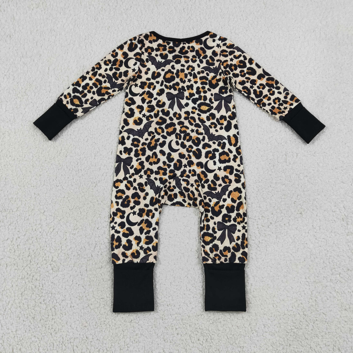 Baby Boys Leopard Bats Halloween Two Way Zip Convertible Romper
