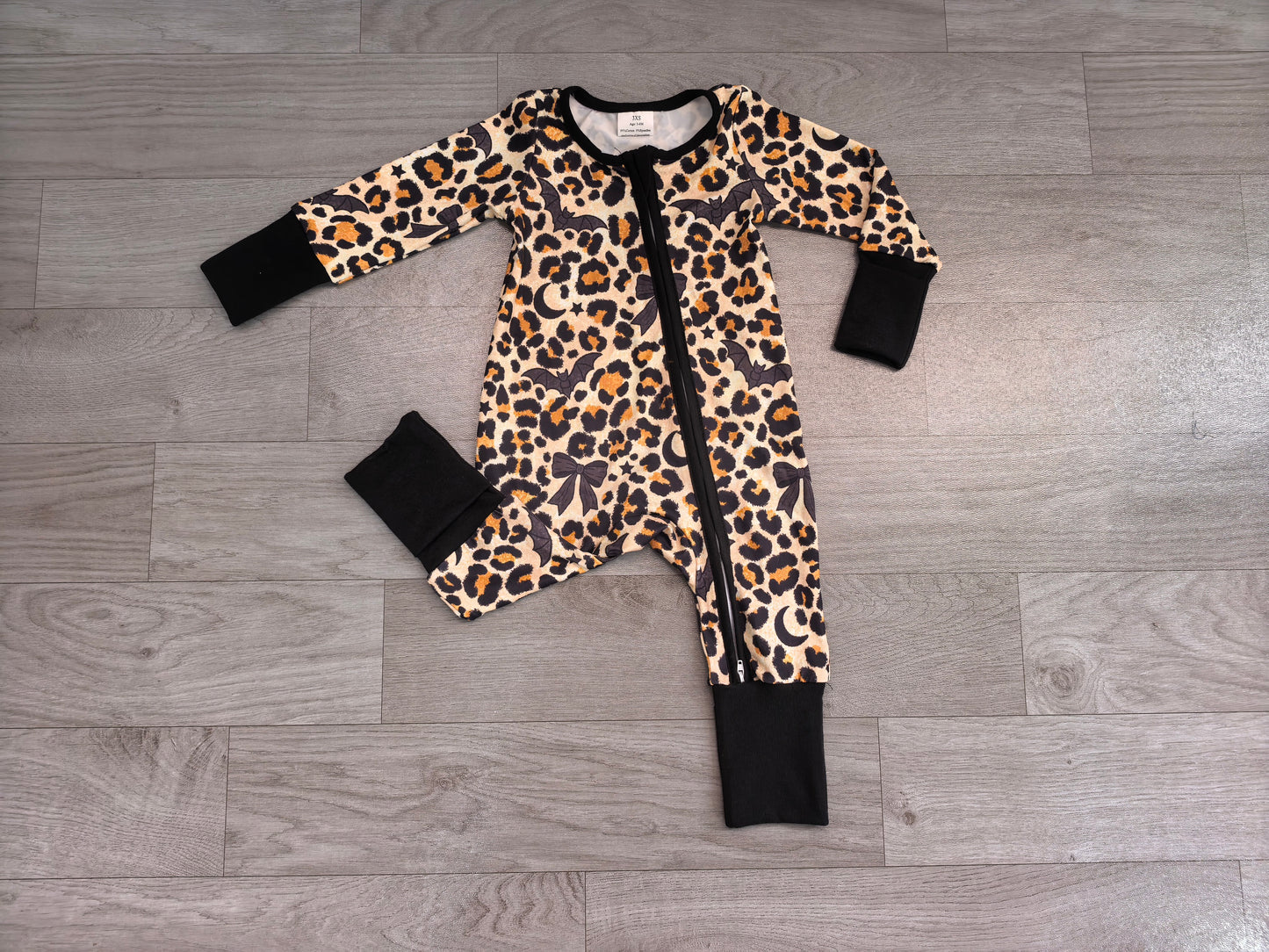 Baby Boys Leopard Bats Halloween Two Way Zip Convertible Romper Preorder