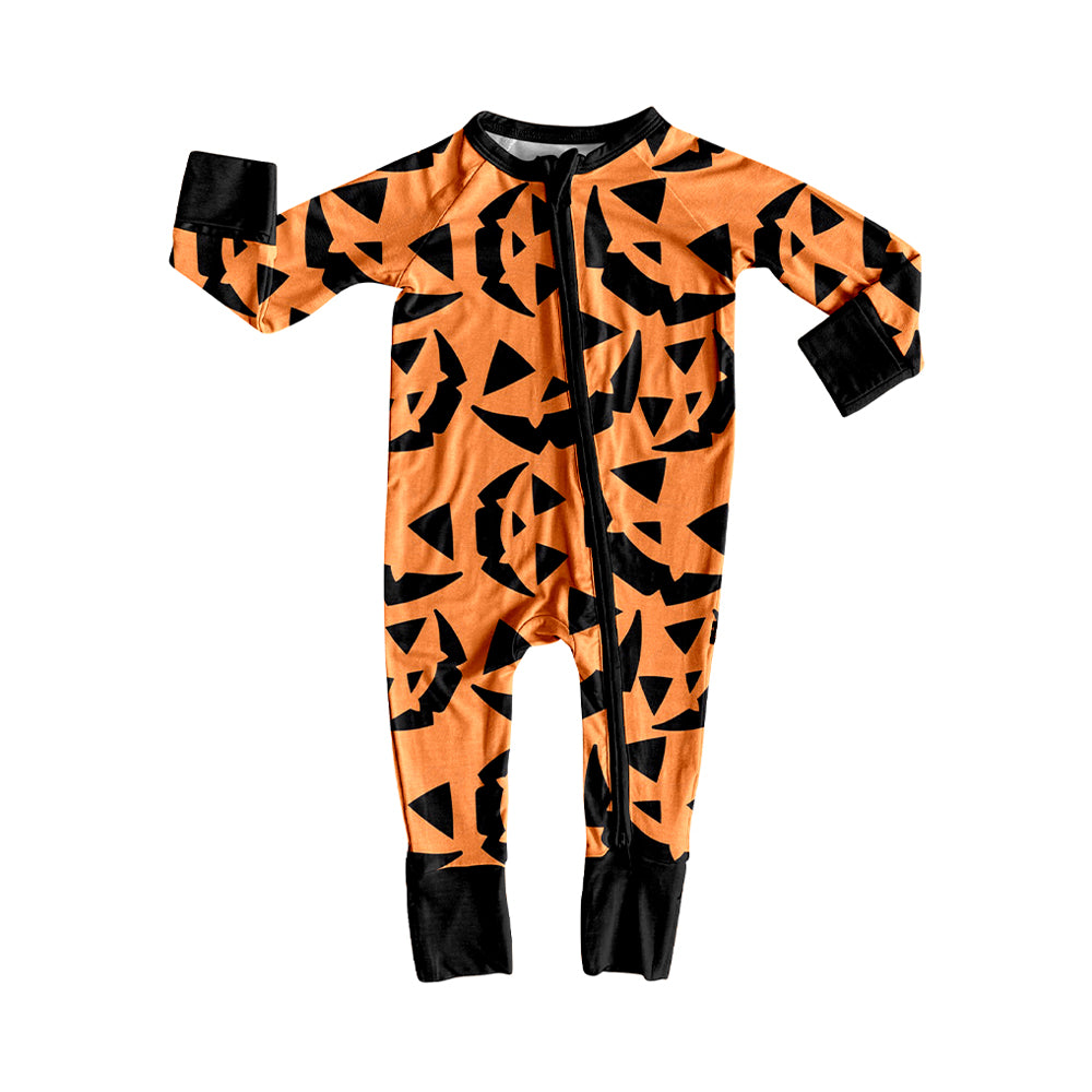 Preorder moq 5 Baby Boys Ghost Pumpkins Halloween Two Way Zip Convertible Romper