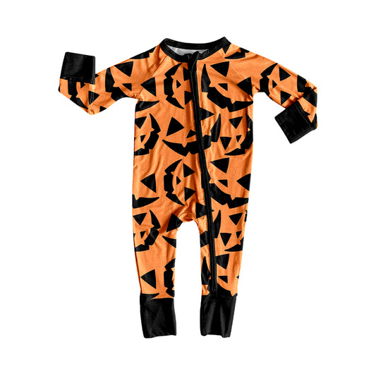 Preorder moq 5 Baby Boys Ghost Pumpkins Halloween Two Way Zip Convertible Romper