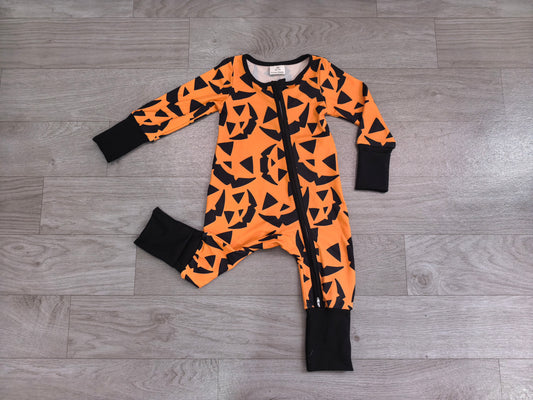 Baby Boys Ghost Pumpkins Halloween Two Way Zip Convertible Romper Preorder
