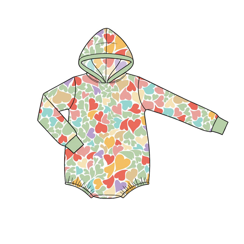 Preorder moq 5 Baby Boys Colorful Hearts Valentines Hoodies Romper