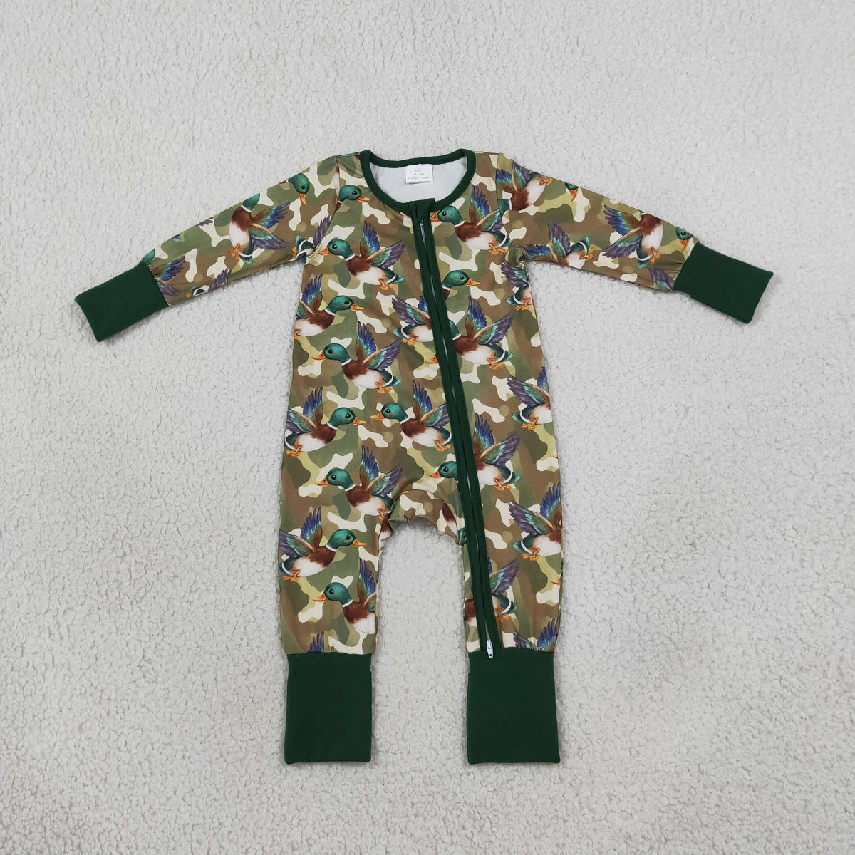 Sibling Baby Boys Green Camo Ducks Hoodie Jogger Hunting Sets Zip Romper Blanked