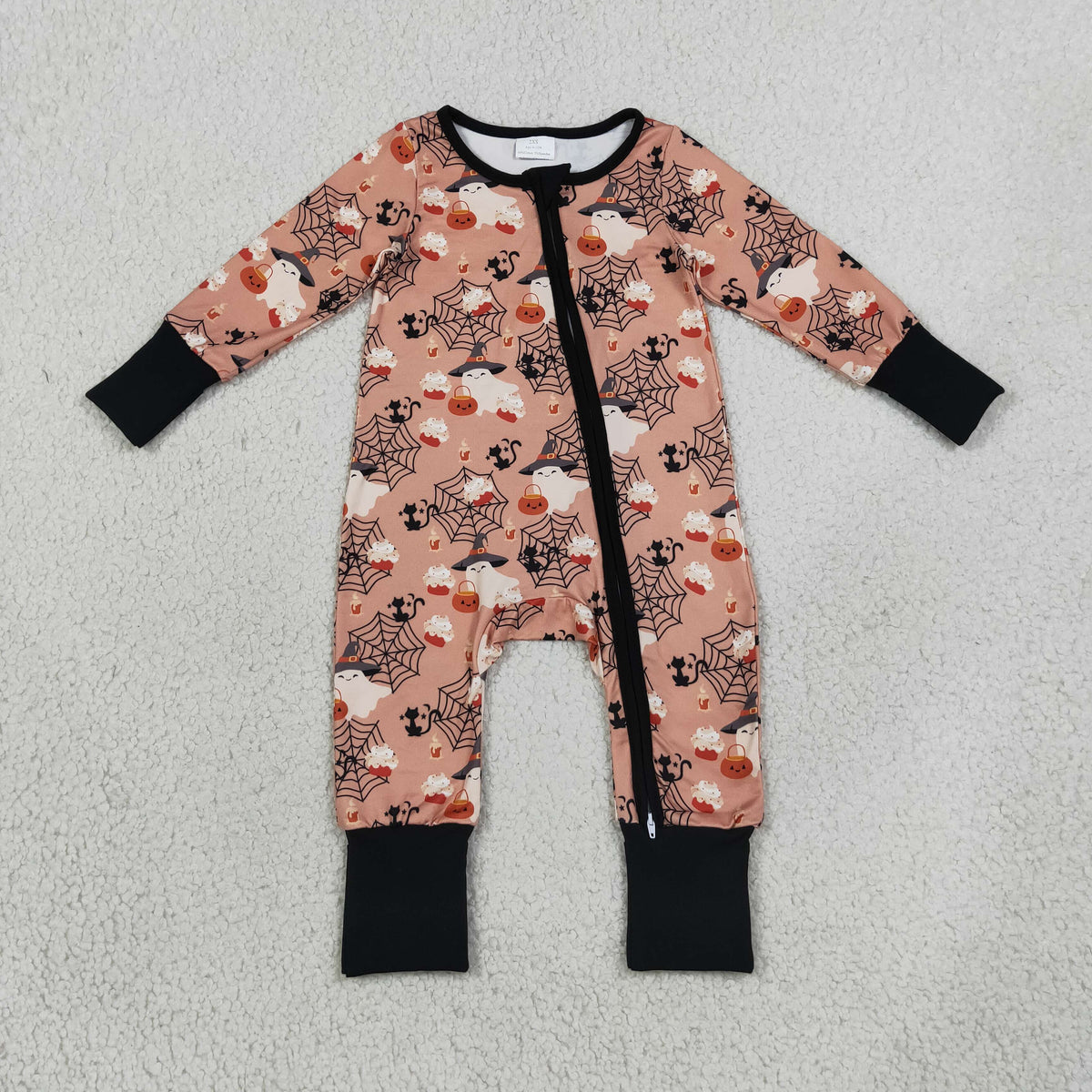 Sibling Baby Boys Spider-webs Ghost Pumpkins Halloween Button Shirt Zip Rompers