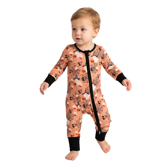 Baby Boys Ghost Pumpkins Halloween Two Way Zip Convertible Rompers