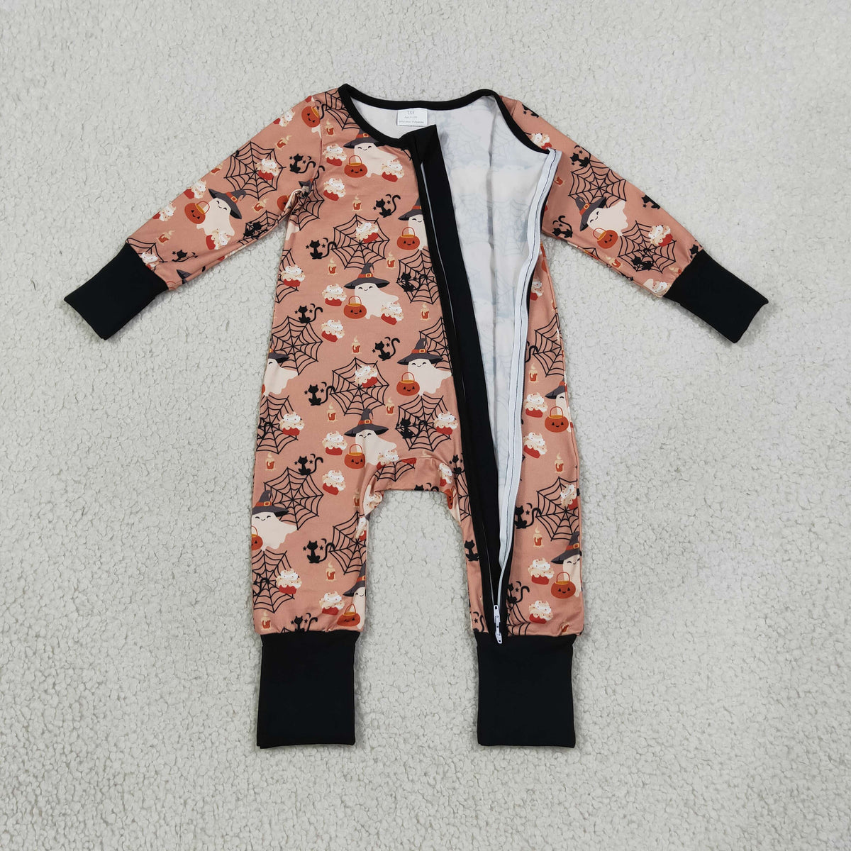 Sibling Baby Boys Spider-webs Ghost Pumpkins Halloween Button Shirt Zip Rompers