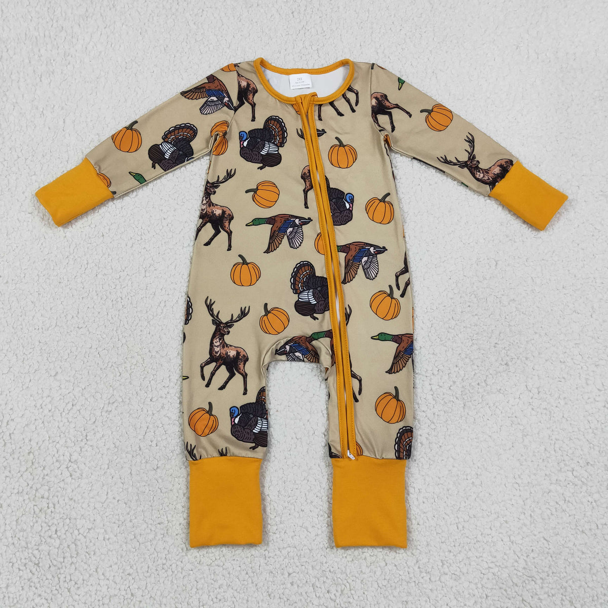 Baby Boys Pumpkins Turkey Ducks Deer Thanksgivings Two Way Zip Convertible Rompers