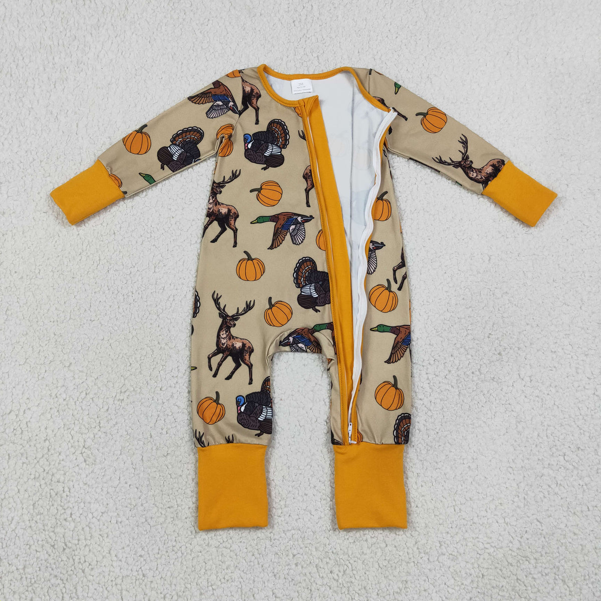 Baby Boys Pumpkins Turkey Ducks Deer Thanksgivings Two Way Zip Convertible Rompers
