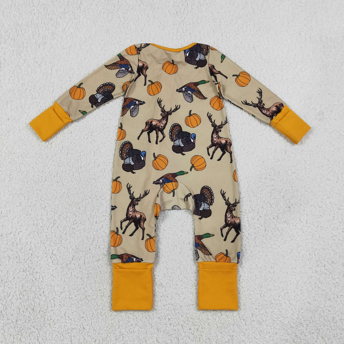 Sibling Baby Kids Pumpkins Deer Fall Hunting Pajamas Sets Zip Romper Blanked