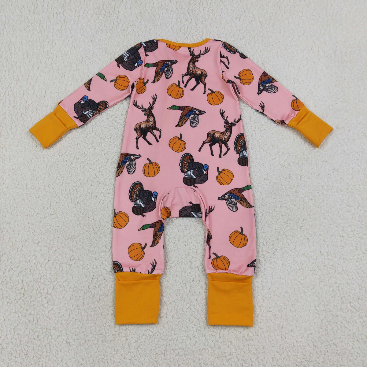 Baby Girls Pumpkins Turkey Ducks Deer Thanksgivings Two Way Zip Convertible Rompers