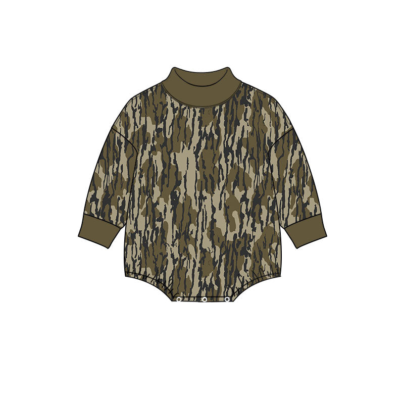 Preorder moq 5 Baby Boys Long Sleeve Wood Camo Rompers