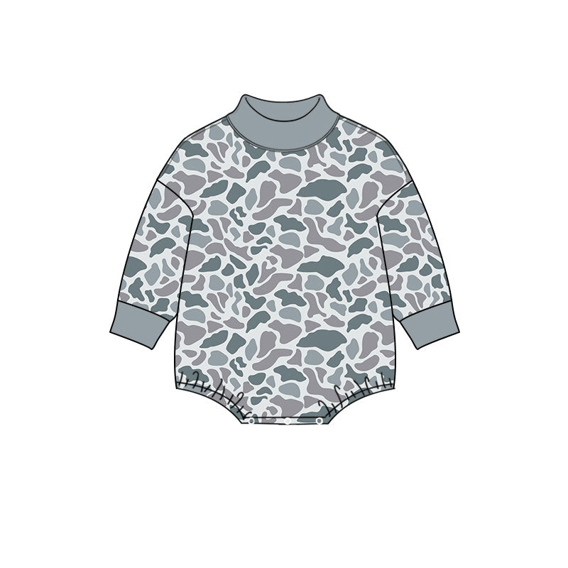 Preorder moq 5 Baby Boys Long Sleeve Light Grey Camo Rompers