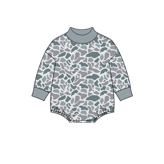 Preorder moq 5 Baby Boys Long Sleeve Light Grey Camo Rompers