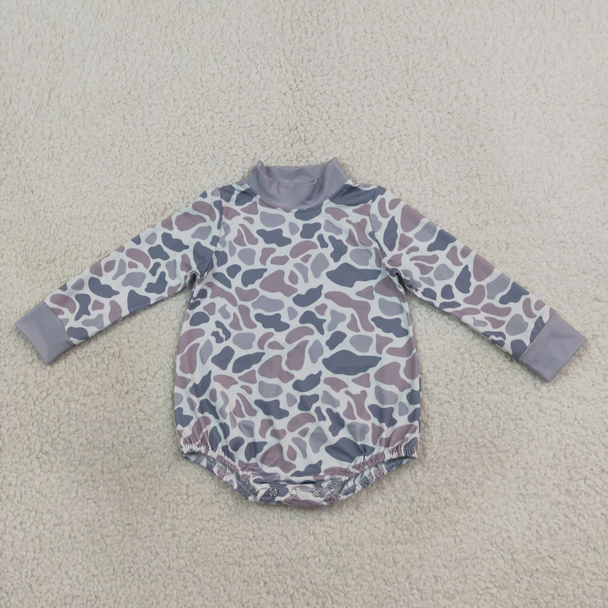 Baby Boys Long Sleeve Light Grey Camo Choker Rompers