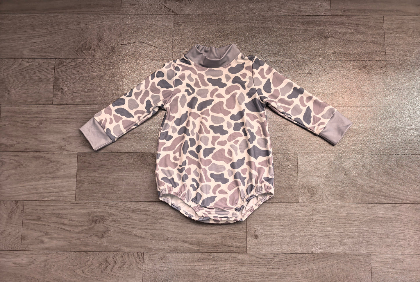 Baby Boys Long Sleeve Light Grey Camo Rompers Preorder