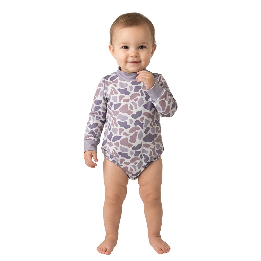 Baby Boys Long Sleeve Light Grey Camo Choker Rompers