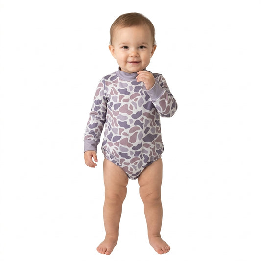 Baby Boys Long Sleeve Light Grey Camo Choker Rompers