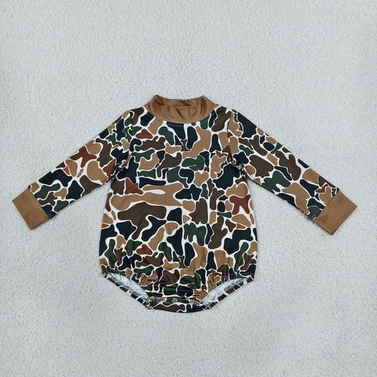 Baby Boys Long Sleeve Dark Brown Camo Choker Rompers