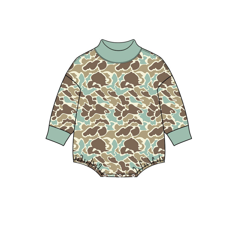 Preorder moq 5 Baby Boys Long Sleeve Green Camo Rompers