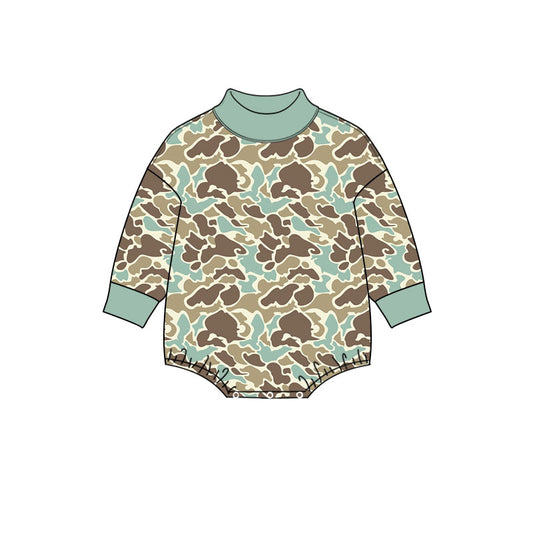 Preorder moq 5 Baby Boys Long Sleeve Green Camo Rompers