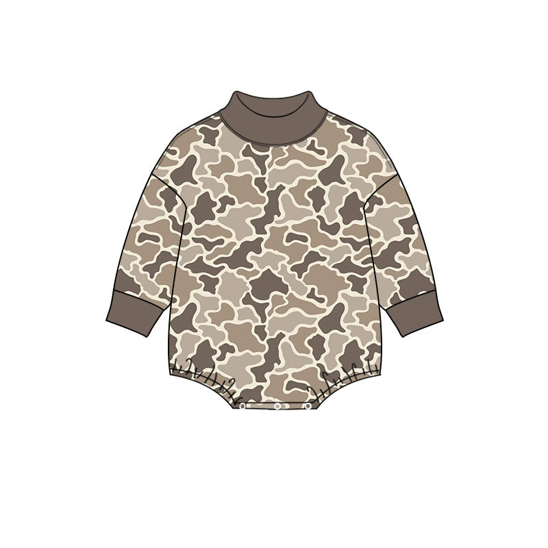 Preorder moq 5 Baby Boys Long Sleeve Khaki Camo Rompers