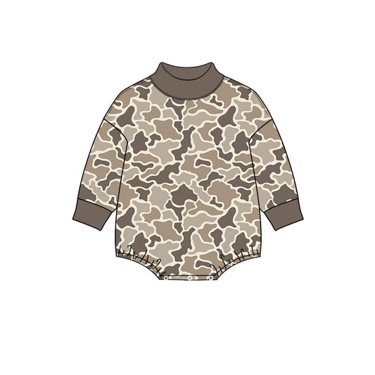 Preorder moq 5 Baby Boys Long Sleeve Khaki Camo Rompers