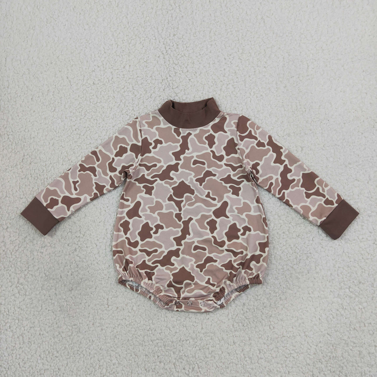 Baby Boys Long Sleeve Khaki Brown Camo Choker Rompers