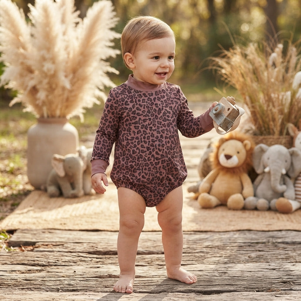Baby Boys Long Sleeve Brown Brown Choker Rompers