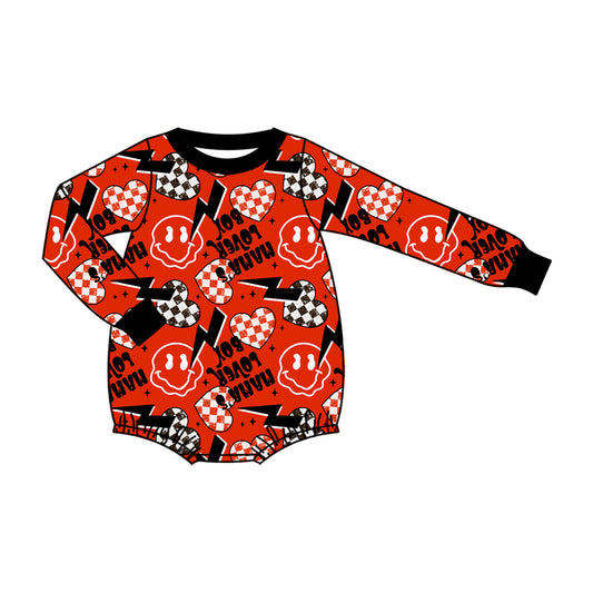 Preorder moq 5 Baby Boys Long Sleeve Mama's Lover Hearts Valentines Rompers